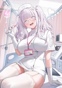 Rating: Questionable Score: 41 Tags: amam_(64943468) azur_lane megane nurse pantsu plymouth_(azur_lane) skirt_lift stockings thighhighs User: Arsy