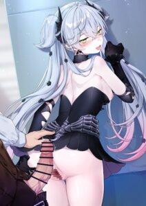 ass breasts censored coffeekite dress fate/grand_order horns lilith_(fate) nipples no_bra nopan penis pointy_ears pussy skirt_lift tagme