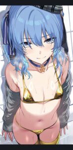 bikini erect_nipples hews hololive hoshimachi_suisei open_shirt swimsuits thighhighs wet