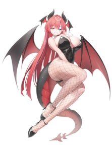 fishnets heels heterochromia horns keibeam leotard no_bra pantyhose tail wings