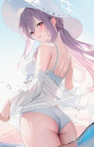 ass bikini blue_archive hakari_atsuko halo kawauchi open_shirt see_through swimsuits wet