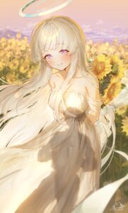 blue_archive dress eshineko halo no_bra see_through summer_dress ushio_noa