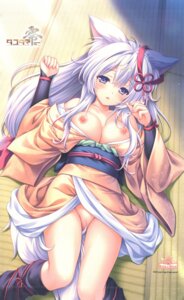 Rating: Questionable Score: 24 Tags: animal_ears breasts kikura_mikami_no_hime kimono lump_of_sugar moekibara_fumitake nipples no_bra nopan open_shirt raw_scan skirt_lift tail tayutama tayutama_zero User: k25c2yf