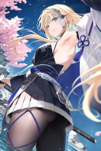 aizawa_ema japanese_clothes no_bra pantsu pantyhose skirt_lift sword tagme vspo! wet