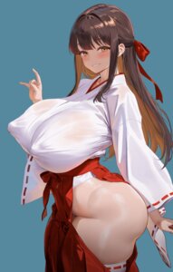 erect_nipples miko oekakizuki see_through thighhighs wet_clothes