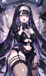 fishnets garter garter_belt katto_(viking) kuronuma_mayu no_bra nopan nun stockings thighhighs wings