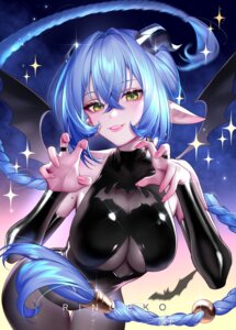 horns leotard lucia_elowen no_bra pantyhose pointy_ears ringeko-chan see_through wings zenless_zone_zero