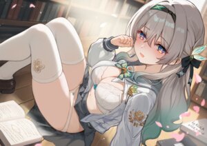 bra firefly honkai:_star_rail kkkula lingerie open_shirt pantsu seifuku skirt_lift thighhighs