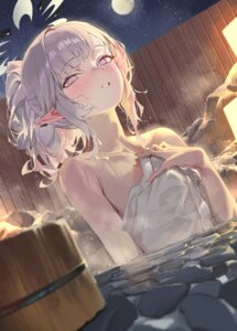 akeboshi_himari bathing blue_archive halo onsen pepq pointy_ears towel wet