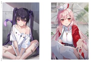 Rating: Questionable Score: 14 Tags: animal_ears atelier_live bandaid bunny_ears nekomimi no_bra rosuuri rosuuri_(vtuber) see_through skirt_lift sweater tail thighhighs umbrella wet wet_clothes User: Anonymous