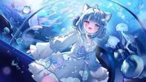 animal_ears indie_virtual_youtuber kurageu_roa nekomimi satoupote seifuku skirt_lift tail