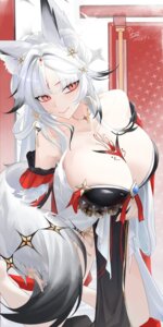 Rating: Questionable Score: 7 Tags: animal_ears asian_clothes hsin_(wuthering_waves) jijing_zishui kitsune no_bra tail tattoo wuthering_waves User: VigorousMMM