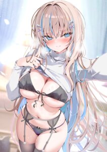 areola bra garter_belt lingerie pantsu pon selfie shirt_lift stockings thighhighs undressing wet