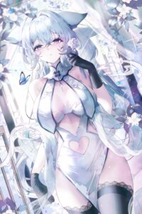 animal_ears chinadress cisna_(vtuber) indie_virtual_youtuber no_bra nopan see_through thighhighs xiongshouji