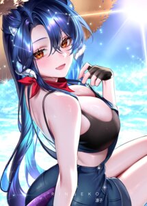 bra horns indie_virtual_youtuber overalls ringeko-chan tail undressing vienna_(vtuber)