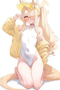 animal_ears blue_archive fanteam halo kitsune megane swimsuits tail wet yurizono_seia
