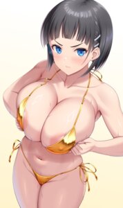 areola bikini breast_hold cameltoe erect_nipples kawase_seiki kirigaya_suguha swimsuits sword_art_online wet