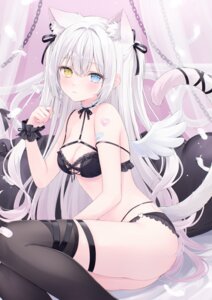 Rating: Questionable Score: 41 Tags: animal_ears bandaid bra garter heterochromia lingerie nekomimi pantsu shano_hiyori tail thighhighs thong wings User: Anonymous
