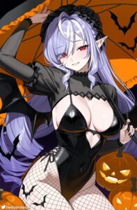 fishnets halloween helloimtea leotard pantyhose pointy_ears umbrella vivian_banshee wings zenless_zone_zero