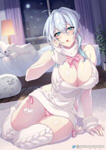 adversarial_noise cameltoe dress hitozukiai_ga_nigate_na_miboujin_no_yukionna-san_to_noroi_no_yubiwa no_bra pantsu puuzaki_puuna skirt_lift sweater thighhighs yukino_mifuyu