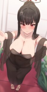 blue_archive dress halo hayasi_iru no_bra see_through tsukatsuki_rio