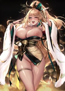 areola breasts cianyo garter goddess_of_victory:_nikke japanese_clothes nipples no_bra nopan pussy rupee_(nikke) uncensored