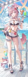 animal_ears bikini garter hakui_koyori hololive maid momoko_(momopoco) skirt_lift swimsuits tail waitress