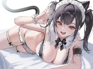 animal_ears bra garter_belt goddess_of_victory:_nikke maid nekomimi pantsu sora_(nikke) stockings tail thighhighs undressing uyuri_(89976220)