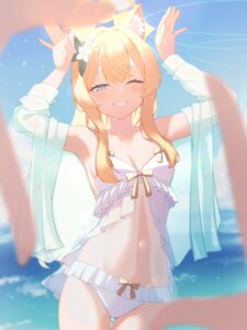 animal_ears bikini blue_archive halo iochi_mari k0me loli nekomimi open_shirt see_through swimsuits wet
