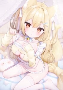 akise_sheenna animal_ears bra iriam kitsune miko_suuuuu pantsu tail thighhighs