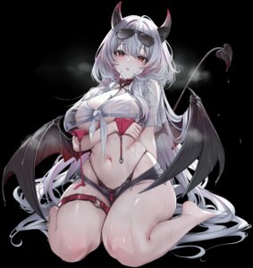 Rating: Questionable Score: 55 Tags: bikini breast_hold devil garter horns lrrer megane open_shirt pointy_ears see_through swimsuits tail wet wet_clothes wings User: BattlequeenYume