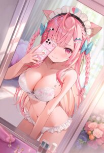 Rating: Questionable Score: 83 Tags: animal_ears aria_(ariacue) bra indie_virtual_youtuber jpeg_artifacts lingerie maid nekomimi pantsu selfie yuuki_sakuna User: 弱受猫