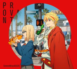 armor disc_cover fate/strange_fake megane richard_i_(fate) sajou_ayaka sweater tagme tattoo