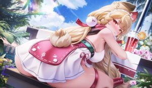 Rating: Questionable Score: 66 Tags: alice_thymefield animal_ears bikini bunny_ears garter heterochromia lingse skirt_lift swimsuits tail zenless_zone_zero User: Arsy