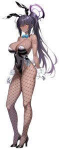 animal_ears blue_archive bunny_ears bunny_girl fishnets halo heels kakudate_karin no_bra pantyhose ranhatu tail tattoo