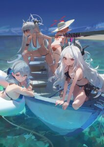 amau_ako bikini bikini_top blue_archive devil garter halo hinomiya_chinatsu horns loli megane modare pointy_ears shiromi_iori sorasaki_hina swimsuits tail wet wings