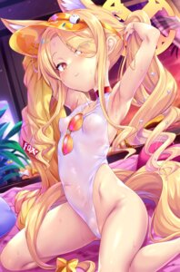 animal_ears blue_archive cameltoe erect_nipples halo kitsune loli megane see_through swimsuits tail toraishi_666 wet yurizono_seia