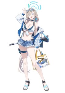 baffu bikini blue_archive garter gun halo heels ichinose_asuna megane open_shirt swimsuits torn_clothes
