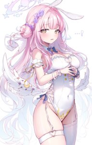 angel animal_ears blue_archive bunny_ears bunny_girl garter misono_mika no_bra nyaruin see_through stockings tail thighhighs wings