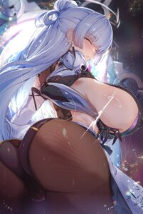 ass goddess_of_victory:_nikke japanese_clothes mecha_musume nayuta_(nikke) no_bra pantyhose ura_illust