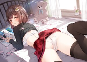 ass bra cameltoe miyase_mahiro pantsu pussy_juice shirt_lift skirt_lift sweater thighhighs thong wet_clothes