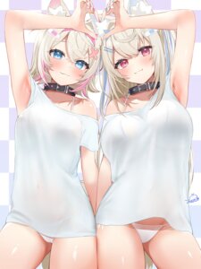 animal_ears bandaid bikini festa11307070 fuwawa_abyssgard hololive hololive_english horns inumimi mococo_abyssgard see_through swimsuits tail