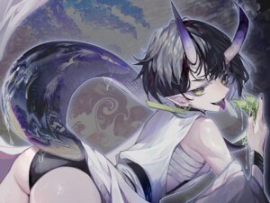 horns pantsu pointy_ears pussy_juice sarashi skirt_lift tagme tail