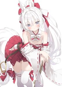 animal_ears garter kani_biimu loli miko nipple_slip no_bra skirt_lift tail thighhighs