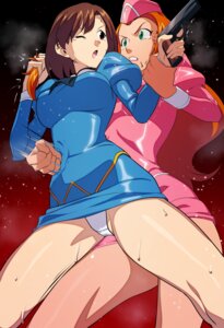 agent_aika aika_(series) blue_delmo cosplay dress ghost_sweeper_mikami gun mikami_reiko_(another) ozipiro pantsu pink_delmo uniform