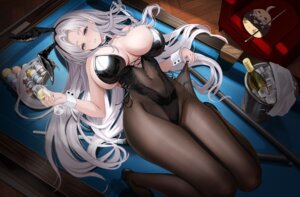 animal_ears azur_lane bunny_ears bunny_girl manjuu_(azur_lane) no_bra pantyhose see_through yijiufantexi yorktown_(azur_lane)