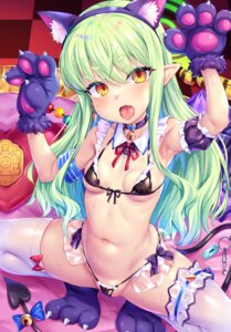 animal_ears bikini blue_archive garter halo loli pointy_ears see_through swimsuits tachibana_nozomi tail thighhighs thong toraishi_666 wet