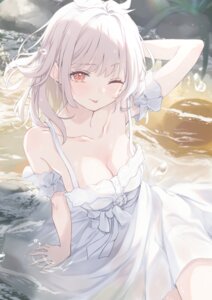 dress no_bra see_through summer_dress wet wet_clothes yusuka_yuu