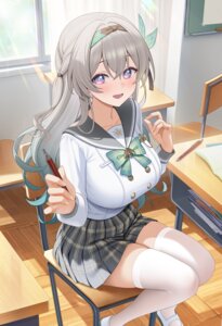 Rating: Safe Score: 48 Tags: firefly fukuro_ko_(greentea) honkai:_star_rail seifuku skirt_lift thighhighs User: Arsy