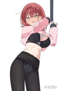 akari_(muninshiki) bondage bra lingerie muninshiki pantsu pantyhose see_through seifuku shirt_lift sweater